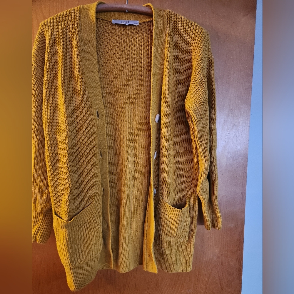 LOFT Mustard Yellow Cardigan Sweater